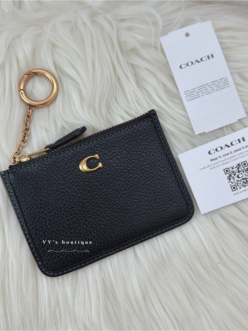 NWT Coach Essential Mini Id Card Case Card Holder Pebble Leather Black CR550